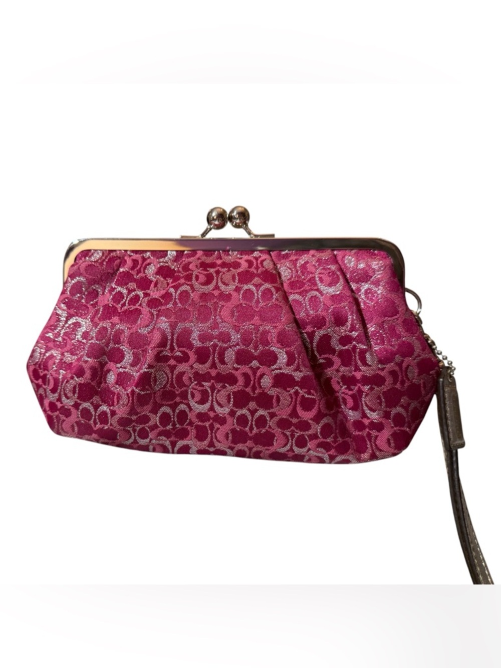 Vintage Coach Optic Mini Signature Lurex Framed Kisslock Clutch—Shimmery Pink! 🩷